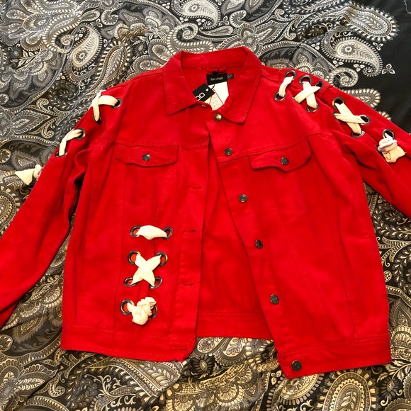 Stephanie Eyelet Lace-Up Oversized Denim Jacket - Picture 5 of 8